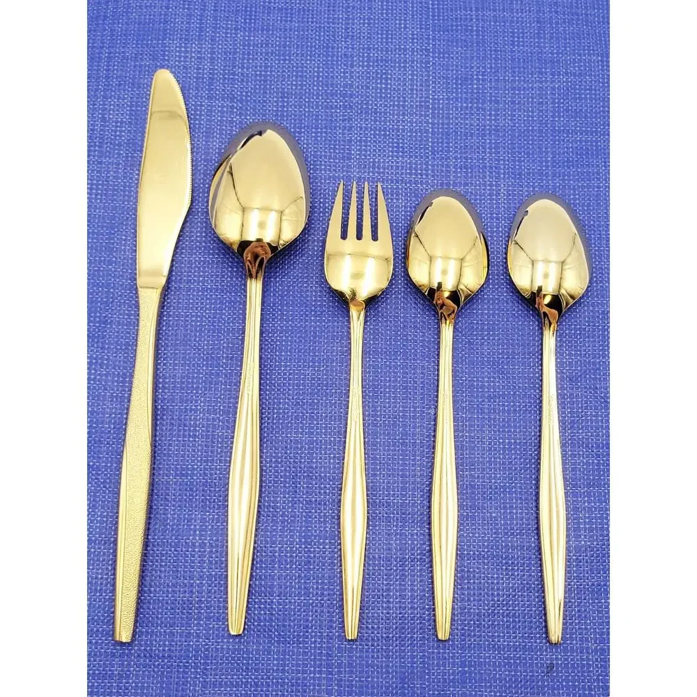 FLORENTINE GOLD Stainless 5 Pcs Set Knife, Fork, Spoon, Vintage